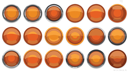 Collection of glossy orange and amber circular objects with metallic rims vector