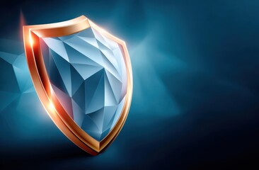 Poster - Abstract low-poly metallic shield with a glowing edge on a dark background