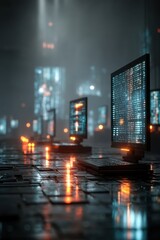 Poster - Futuristic digital depiction of an advanced circuit with glowing code overlays