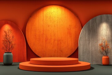 Poster - Minimalist design with vibrant orange circular shapes on a sunny backdrop