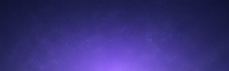 Wall Mural - Purple space background with glowing stars and soft gradient. Color nebula with stardust for universe concept. Starry cosmos with soft rays. Infinite universe. Vector Illustration.