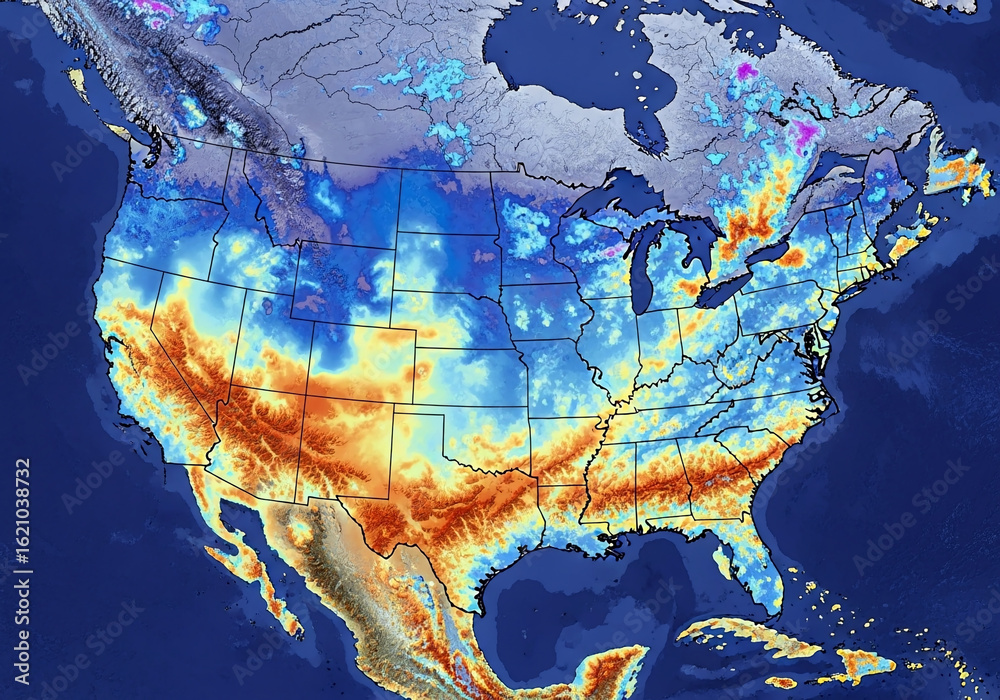 North America Temperature Map: Vivid Colors Depicting Climate Zones and