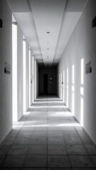  Black and White Hallway with Geometric Tiles and Linear Perspective