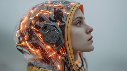 futuristic individual using brain-computer interface for AI control