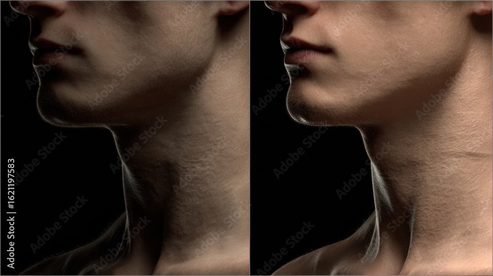 Jawline Enhancement Digital Render Showing Before and After Sculpted ...