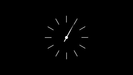 Clock spinning, watch animation on transparent background with alpha channel. Clock icon flat style 24 hours day and night fast speed with moving timer clock rotation.