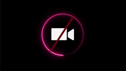Poster - glowing neon prohibited video call icon .Glowing neon Video Calling icon isolated on black background. HD video motion graphic animation .Capture the essence in virtual conference via Google Meet.