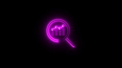 Poster - Neon search icon, searching concept. Magnifying glass zoom out icon animation .neon sign Magnifying glass zoom icon on black background.