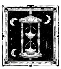 Wall Mural - PNG Celestial illustration of Hourglass with Moon Phases hourglass background cosmic.