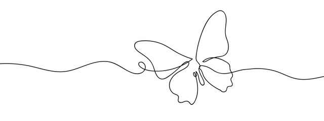 Wall Mural - Continuous line hand drawn vector simple butterfly isolated on transparent background. editable stroke.