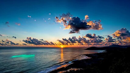 Wall Mural - arafed view of a sunset over the ocean with clouds