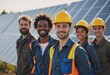 © Aliaksandr Barouski - Renewable energy technicians smiling in front of solar panels in the field