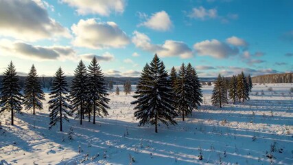 Wall Mural - snowy field with trees and a fence in the middle of it