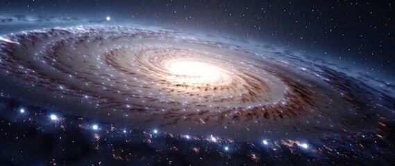 Wall Mural - anamorphic video breathtaking of a vibrant spiral galaxy, swirling with countless stars, cosmic dust