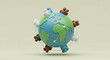 © ci2h vector - 3D rendered illustration of a globe surrounded by diverse hand gestures, promoting unity.