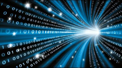 Poster - Binary code tunnel glowing light digital data stream technology futuristic communication dynamic vibrant blue sparkling stars cyberspace motion design