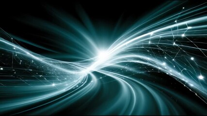 Poster - Futuristic digital network with glowing lines and light rays creating dynamic abstract technology background full of energy and motion in dark space light flow bright points high tech design