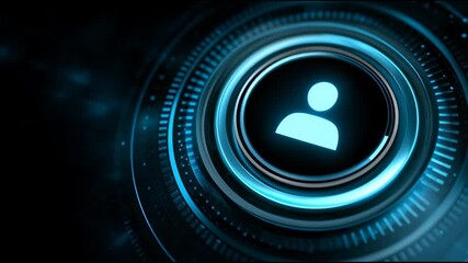 Poster - User icon glowing with circular blue light rings in futuristic digital interface, technology concept featuring glowing circle elements and high tech design for digital identity and profile