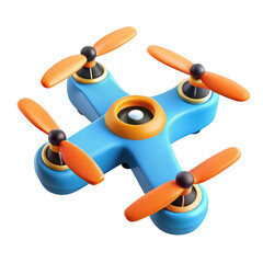 Poster - 3d cartoon drone with orange propellers isolated on transparent background