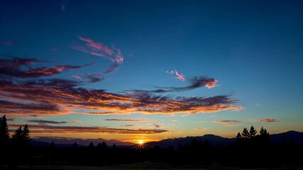 Wall Mural - arafed sky with a sun setting behind a field with trees
