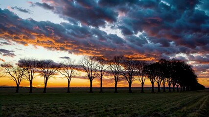 Wall Mural - arafed view of a field with trees and a sunset