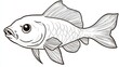 © pariimage - 38.A cute fish drawing with a large, wavy tail and circular patterns on its body, outlined in clean, smooth lines, ready to be colored in a children's coloring book.
