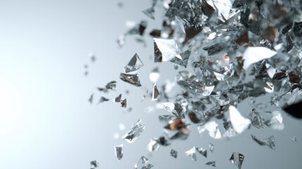 Canvas Print - Shattered Glass Fragments Floating in Air with Soft Light Reflection