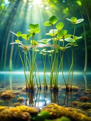 Wall Mural - Waterweed sprouts emerging from submerged aquatic plant