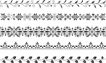 Vintage ornate floral border and seamless decorative pattern vector set