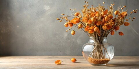 Wall Mural - decorative vase with dried orange flowers
