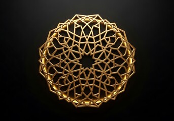 Poster - Intricate golden geometric islamic pattern on black background representing tradition and heritage