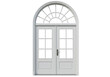© stock.metket.com - A pair of elegant white double french doors with glass panes and an arched transom window above is presented against a transparent background