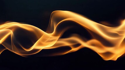Wall Mural - Golden smoke wave flowing on black background with abstract glowing light, dynamic movement, and energy creating elegant smooth curves and warm golden glow effects
