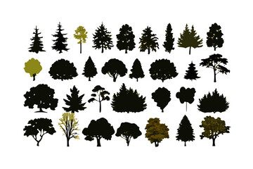 Silhouette trees forest vector collection tree design nature set of tree shapes