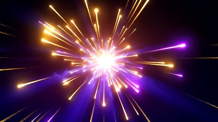 Wall Mural - vibrant explosion of colorful light rays and sparkles in a dark night sky, creating a festive atmosp