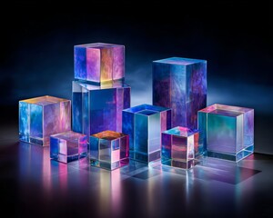 Wall Mural - Abstract Geometric Display Of Multicolored Transparent Cubes