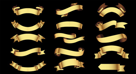 Wall Mural - set of gold ribbon banners template design. luxury ribbons isolated on black background. vector
