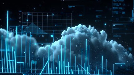Digital Cloud Computing Concept with Data Visualizations and Analytics