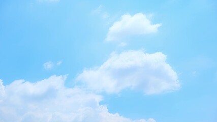 Wall Mural - A time lapse video captures a clear blue sky dotted with fluffy white clouds drifting gently, showcasing a bright and tranquil day filled with soft sunlight and a calm, airy atmosphere.
