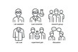 © Framezy - simple outline stroke icon items medical researcher (team): lab assistant lead scientist research group lab coat experiment pair discussion monoline icons style isolated on white background
