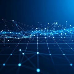 Abstract digital landscape with glowing nodes and lines forming a network