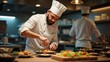 © Valentina - Chef garnishing a dish in a restaurant kitchen. Muslim business. Authentic Arabian style.