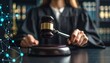 © Aliza - Judge's gavel poised above sound block,  network overlay