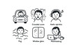 © Framezy - hand drawn cute doodle style line isolated on white background occlusion perception (contexts): driving crowded scene audio overlap fog window glare multitasking