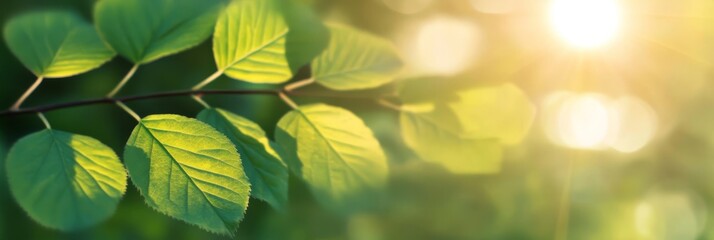 Wall Mural - bright sunlight filtering through green leaves creating a soft, blurry foliage background effect