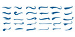 © Elena - Set of blue vector sport swooshes. Collection of hand-drawn filled tails for typography and logo design