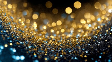 Wall Mural - Stunning Elegant Sparkling Bokeh Background with Magical Golden and Blue Lights for Festive Vibes