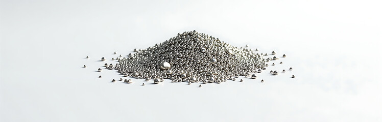 Wall Mural - shot loose pile sparkling silver nuggets scattered across pristine white background illuminated soft diffused light