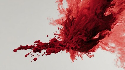 Red ink exploding in abstract swirls against white