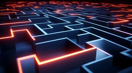 Abstract Neon Maze Labyrinth 3D Rendering